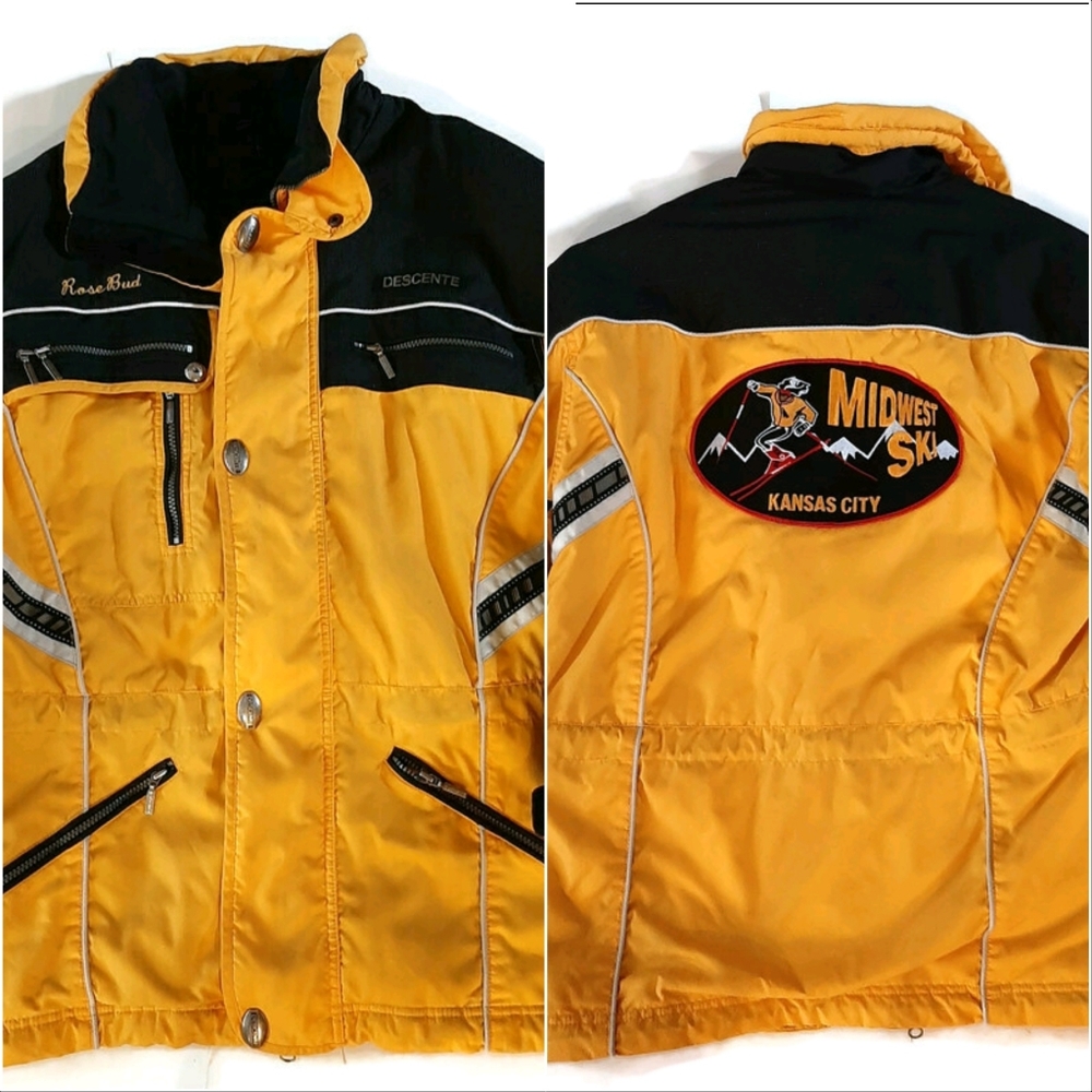 Yellow 80s/90s DESCENTE jacket w/ Kansas City Ski logo. Small.